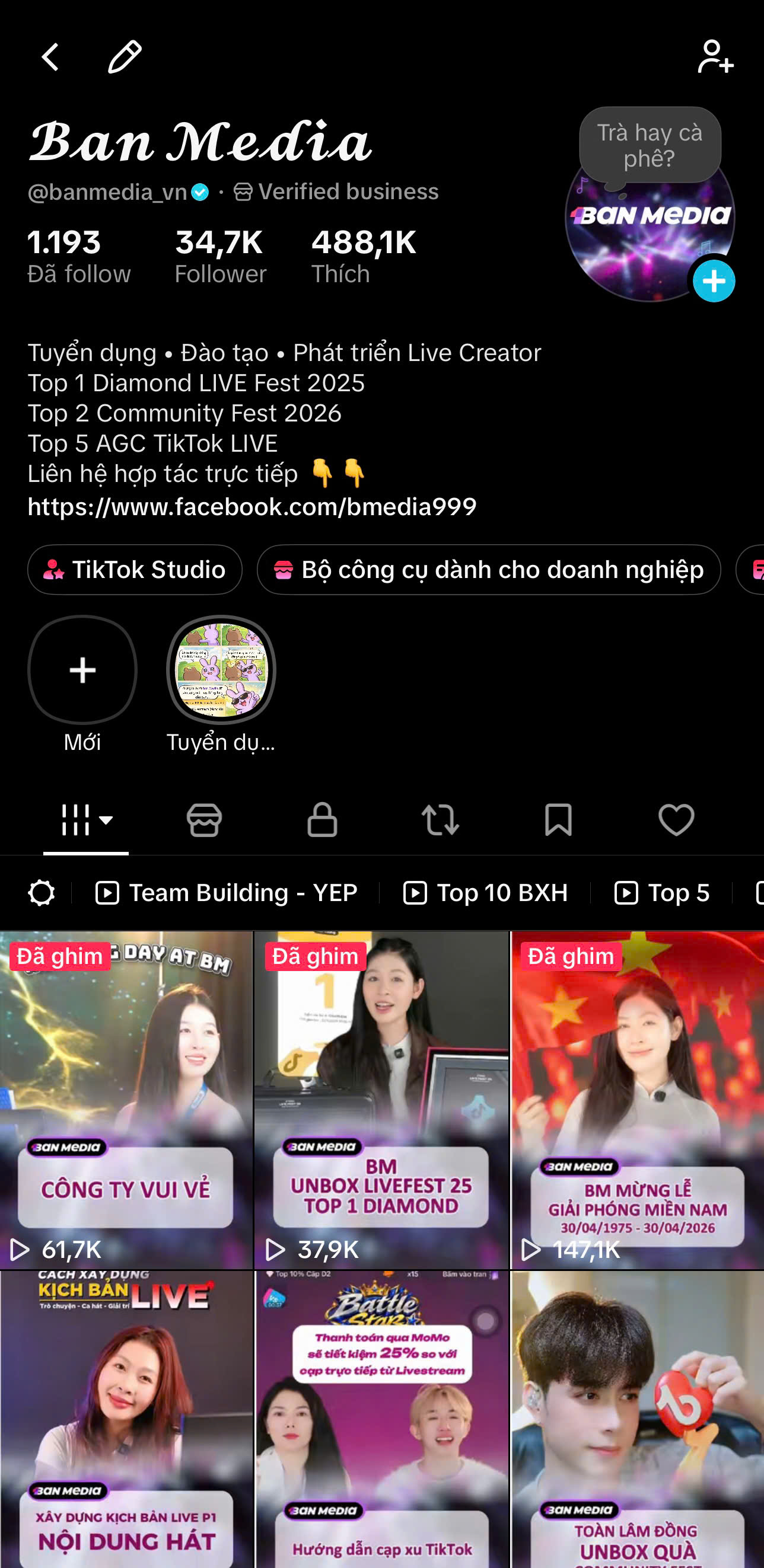 Trang TikTok chính thức Ban Media, tài khoản @banmedia_vn