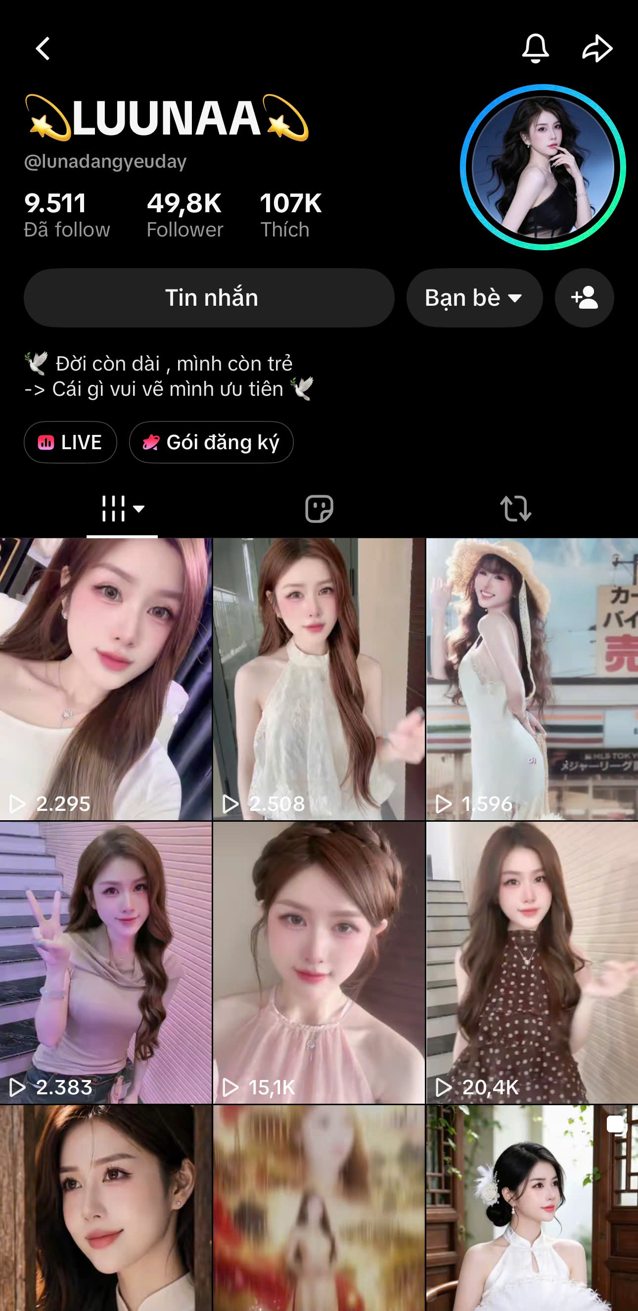 Hồ sơ TikTok LUUNAA, @lunadangyeuday