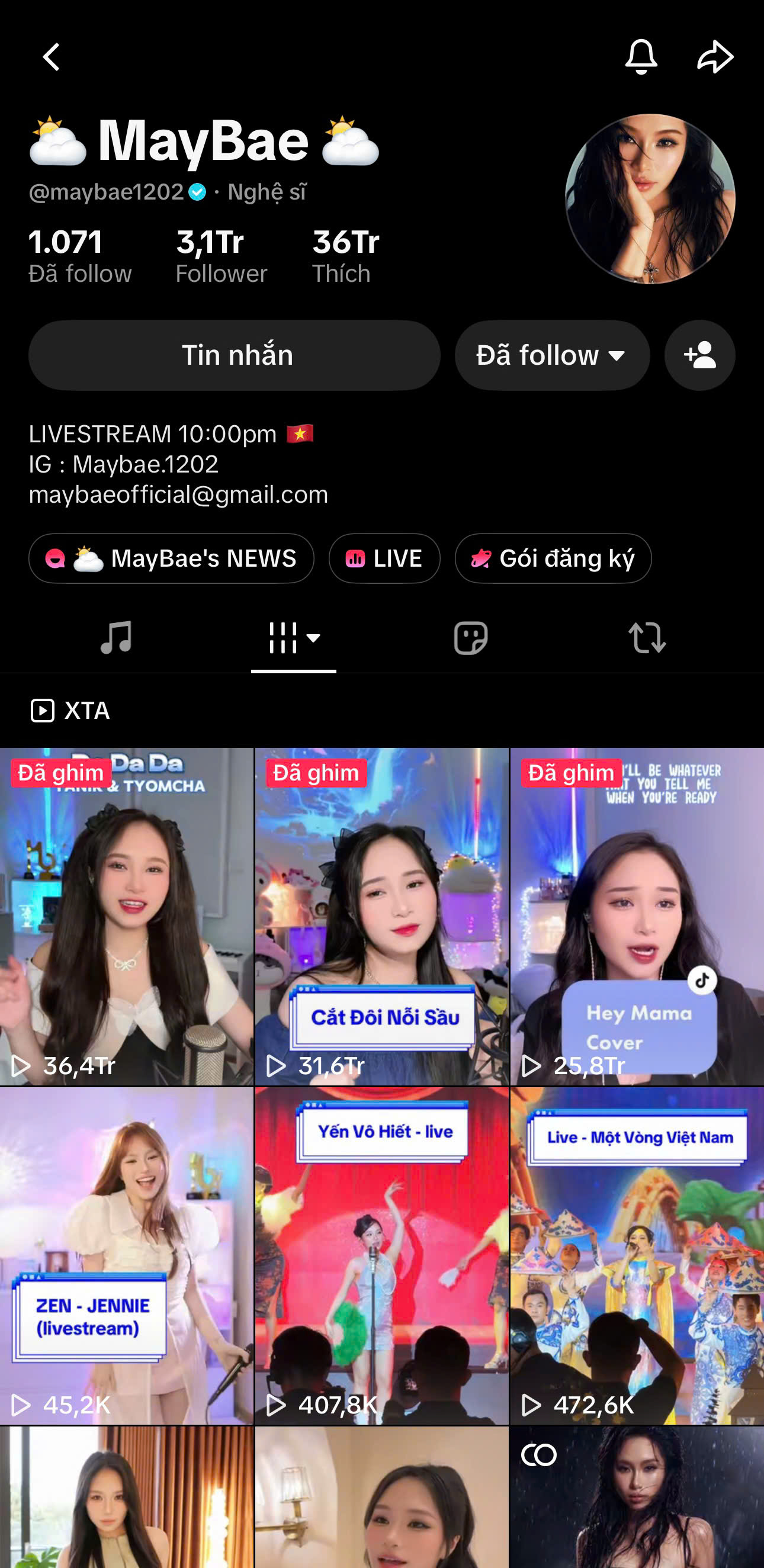 Hồ sơ TikTok MayBae, @maybae1202