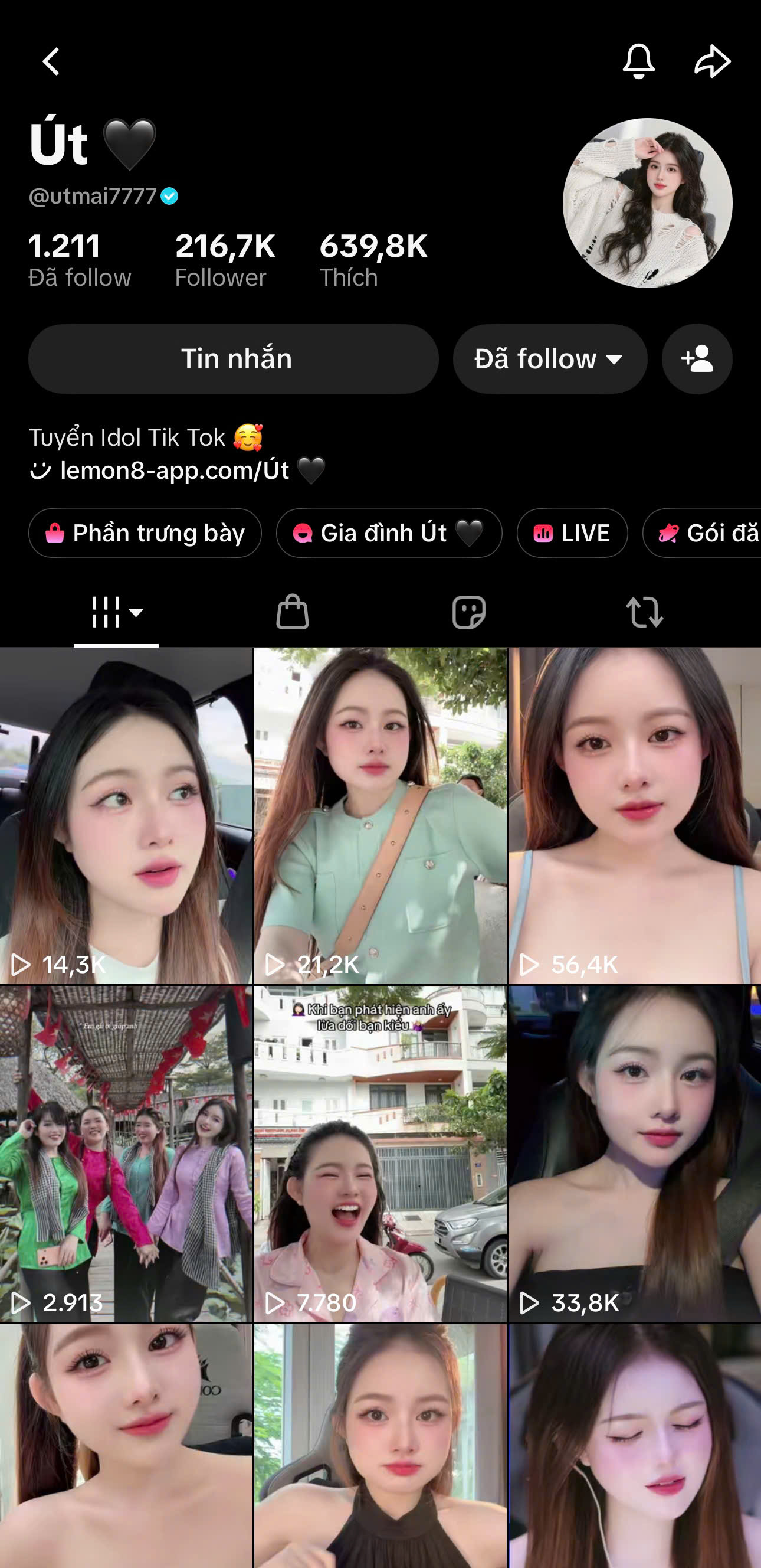 Hồ sơ TikTok Út, @utmai7777