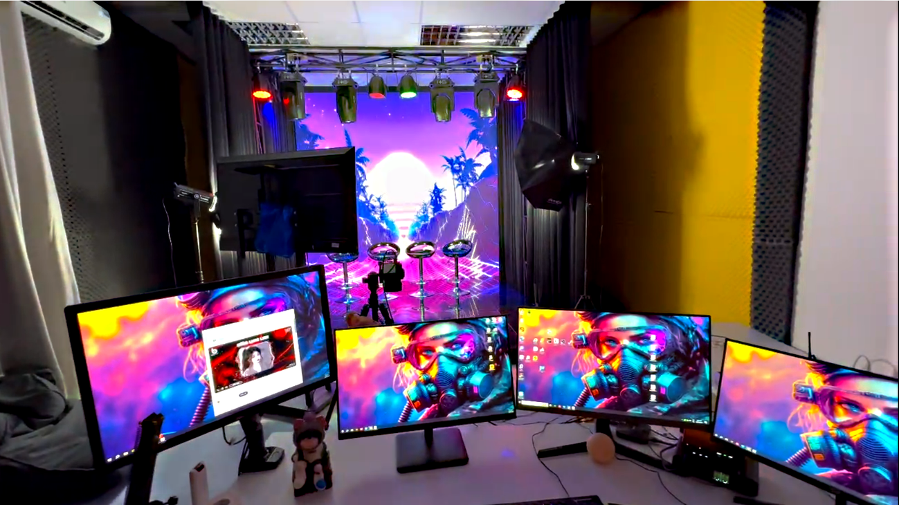 Toàn cảnh studio Ban Media với hệ thống màn hình và sân khấu LED